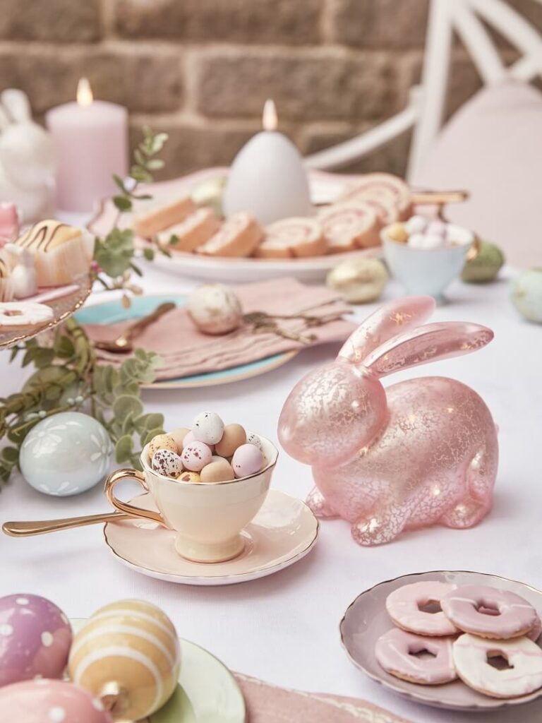 pastel coloured Easter egg decorations,Easter bunny decorations ideas,Easter tea party ideas