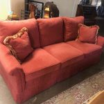 Traditional 3 Cushion Sofa With Throw Pillows / Skirted Couch With Rolled Arms – 58465 – $249