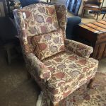 Floral Wingback Chair / Vintage Armchair With Lumbar Pillow – 58466 – $99