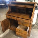 Vintage Rolltop Desk With 4 Drawers & Cabinet / Captain’s Lighted Oak Desk – 58467 – $199
