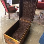 Large Wooden Trunk With Floral Fabric Lining / Chest With Side Lock – 58471 – $149