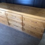 Long  Oak Lowboy Dresser With 9 Drawers – 58643 – $219