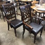 Wooden Ornate Armchair / Accent Chair / Traditional Dining Chair With Leather –  Like Seat – 2 Chairs May Be Available – 58679 / 58680 – $59 Each
