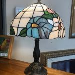 Medium Size Floral Stained Glass Table Lamp With Brass Base – 58699 – $39