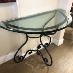 Half Moon Ornate Console / Glass Top Sofa Table With Metal Base – 58728 – $99