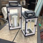 Lantern Style 2 Tone Wood / Glass / Metal  Candle Holder Set –  Set of 2 – 58930 – $35